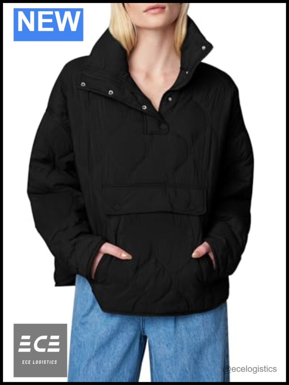 Women's Quilted Puffer Jacket Half Zip Pullover Oversized Lightweight Coat